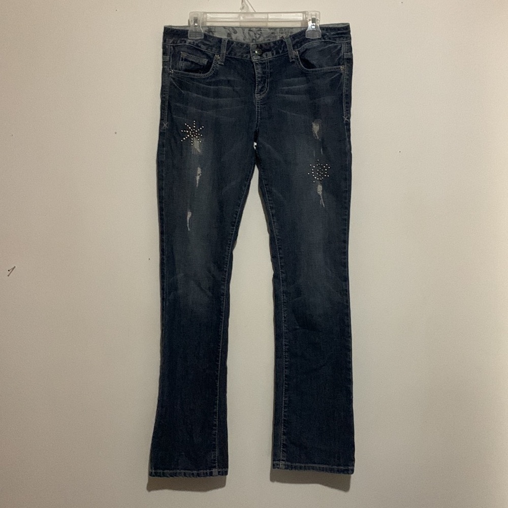 GUESS Y2K Studded Low Rise Straight Leg Jeans Size 31 - Picture 5 of 11